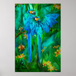 Tropic Spirits - Gold and Blue Macaws Art Poster