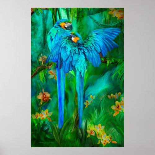 Tropic Spirits - Gold and Blue Macaws Art Poster