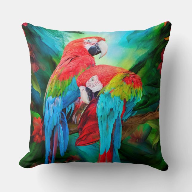 Tropic Spirits - Macaws Art Designer Pillow (Front)