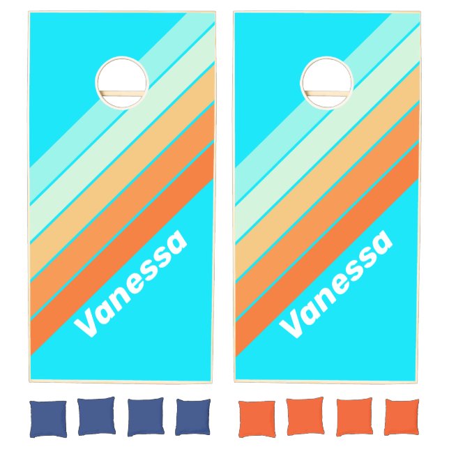 Tropic Splash Striped with Name Cornhole Set (Set)