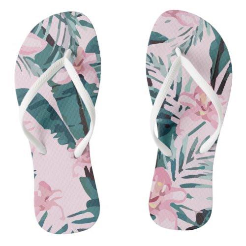 Tropic Summer Painting Seamless Pattern Flip Flops