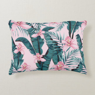 Tropic summer painting seamless pattern with palm accent pillow