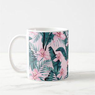 Tropic summer painting seamless pattern with palm coffee mug