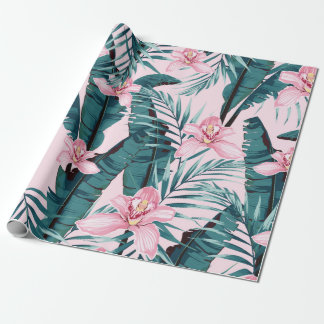 Tropic summer painting seamless pattern with palm wrapping paper