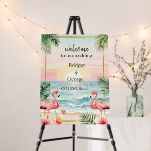 Tropic Sunset floral Beach with Flamingos welcome Foam Board