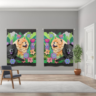 TROPIC TANGO red black chow  Blackout Curtains