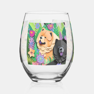 TROPIC TANGO red black chow Stemless Wine Glass