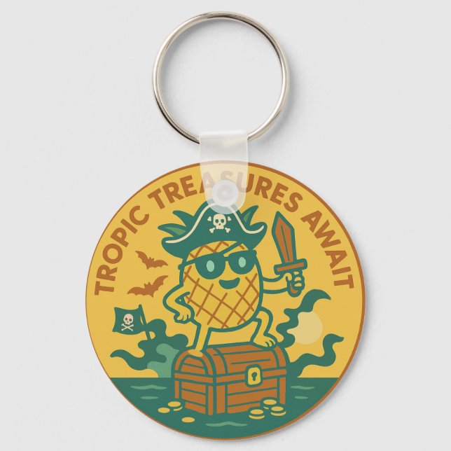 Tropic Treasures Await Pineapple Keychain (Front)