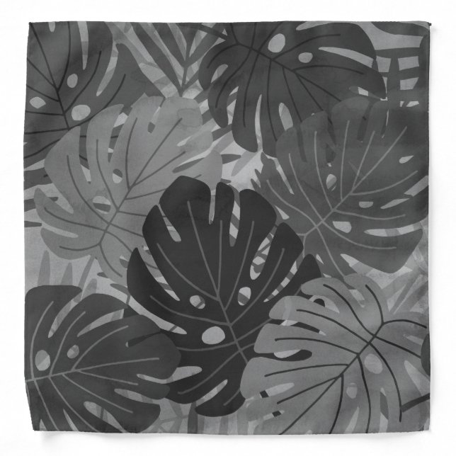 Tropic Vibes Hawaiian Monstera Leaf Tropical Gray Bandana (Front)