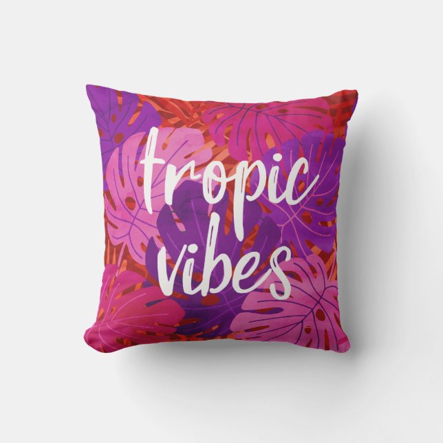 Tropic Vibes Hawaiian Monstera Leaf Tropical Warm Outdoor Pillow (Front)