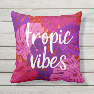 Tropic Vibes Hawaiian Monstera Leaf Tropical Warm Outdoor Pillow