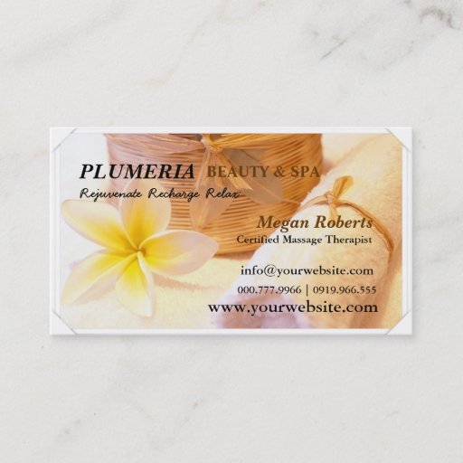 Customizable Tropic White Plumeria Spa Skin Care Massage Salon Business Card Templates
