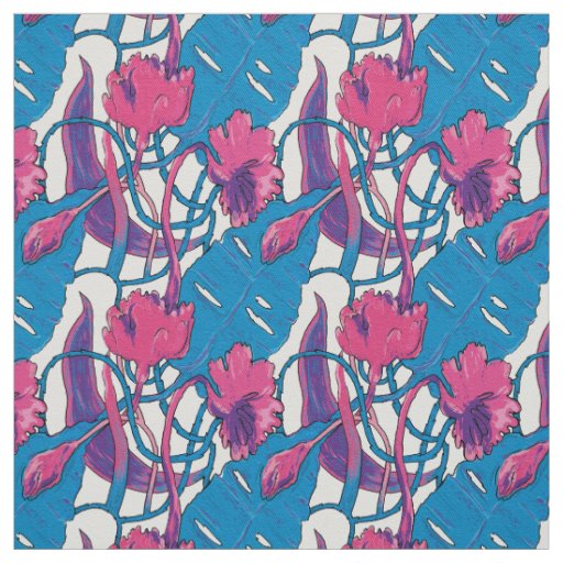 Tropic wild flowers pattern. fabric