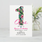 Tropical 1 One First 1st Birthday Party Invitation (Standing Front)
