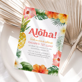 Tropical 1st Luau Floral Birthday Invitation