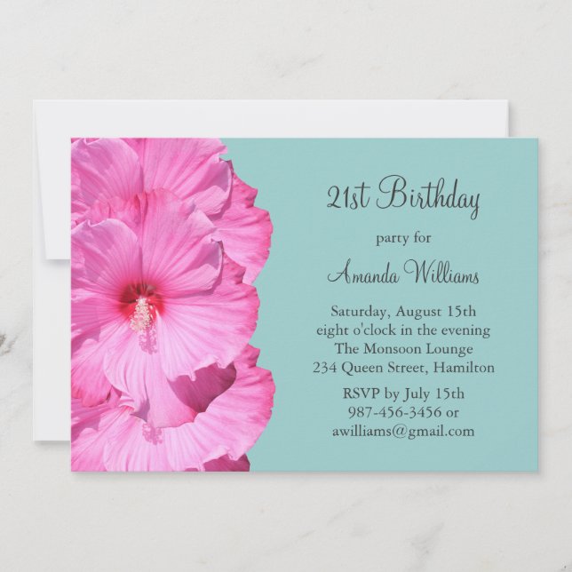 Tropical 21st Birthday Invitation (turquoise) (Front)