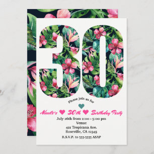 Tropical 30 30th Thirty Birthday Party Invitation