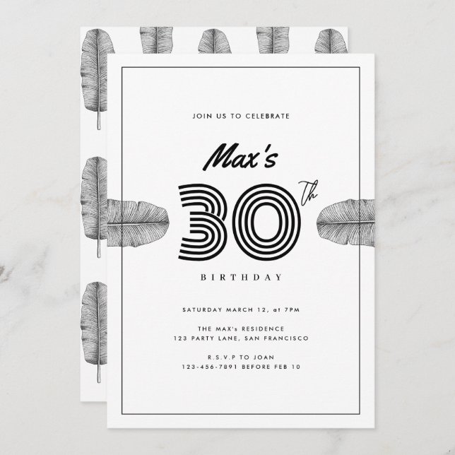 Tropical 30th Minimal Birthday Card (Front/Back)