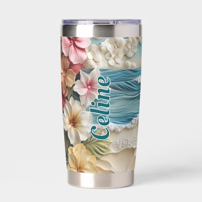 Tropical 3D Paradise Customizable Insulated Tumbler (Front)