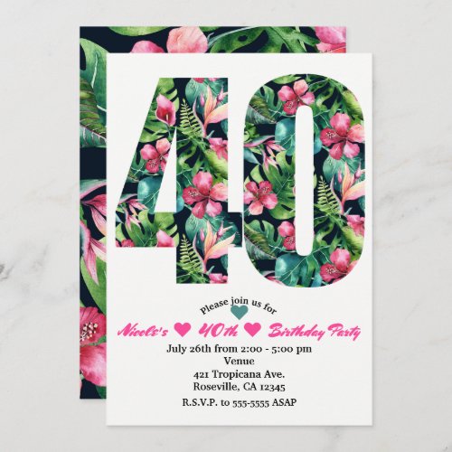 Tropical 40 40th Forty Birthday Party Invitation