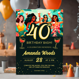 Tropical 40th birthday bash with cocktail party invitation