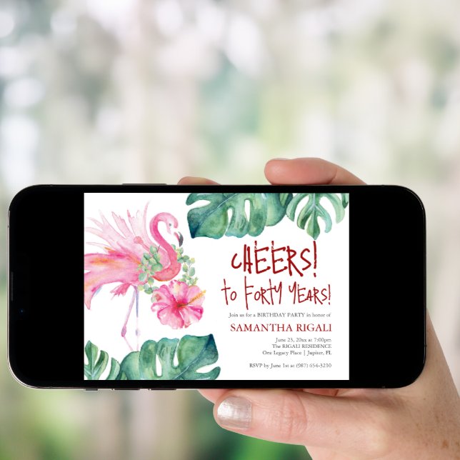 Tropical 40th Birthday Party Invitation Template (Front Digital)