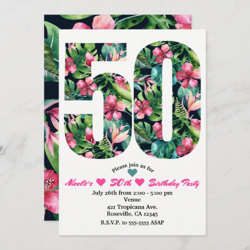 Tropical 50 50th Fifty Birthday Party Invitation