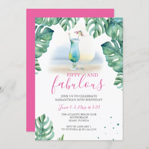 Tropical 50 and Fabulous 50th Birthday Invitation