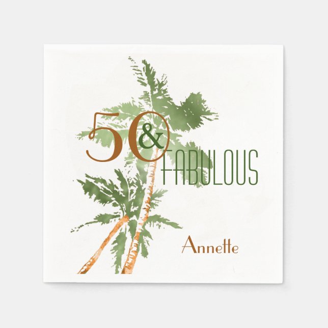 Tropical 50 & Fabulous Palm Trees 50th Birthday Napkins (Front)