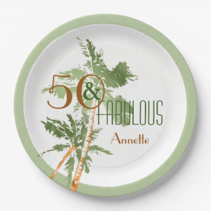 Tropical 50 & Fabulous Palm Trees 50th Birthday Paper Plates