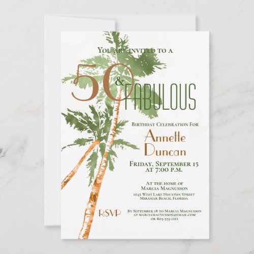 Tropical 50  Fabulous Palm Trees Birthday Party Invitation