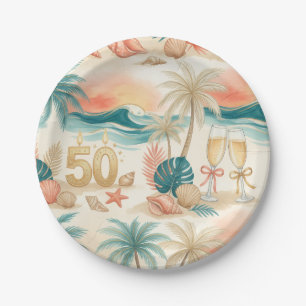 Tropical 50th Birthday Celebration Golden Number Paper Plates