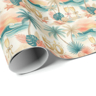 Tropical 50th Birthday Celebration Golden Number Wrapping Paper