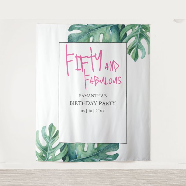 Tropical 50th Birthday Party Background Tapestry (Front)