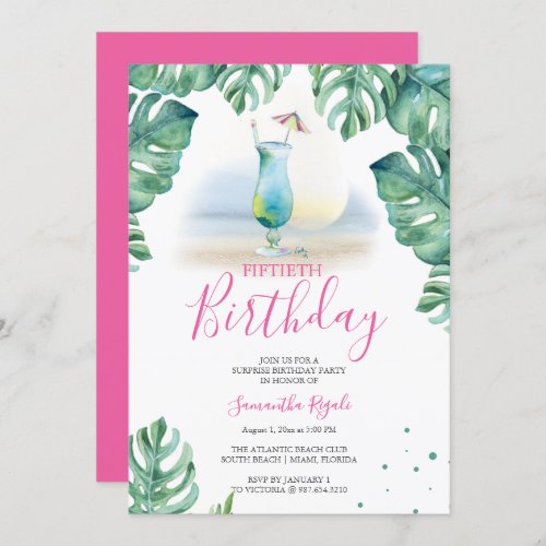 Tropical 50th Birthday Party Invitations