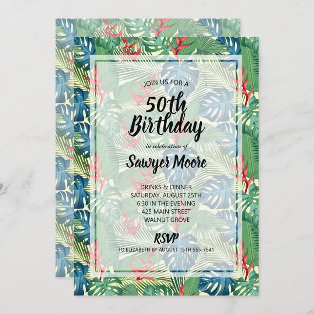 Tropical 50th Birthday Party Invitations (Front/Back)