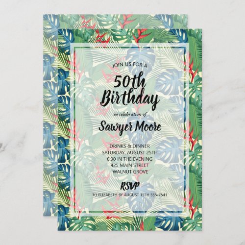 Tropical 50th Birthday Party Invitations