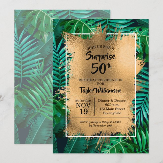 Tropical 50th Birthday Party Invitations (Front/Back)