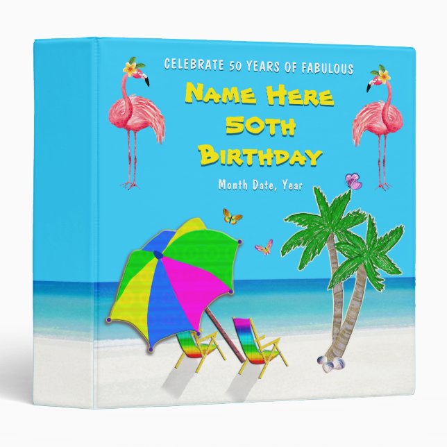 Tropical 50th Birthday Scrapbook Album Binder (Front/Spine)
