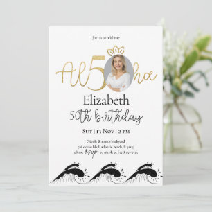Tropical 50th Gold Birthday Invitation With Photo