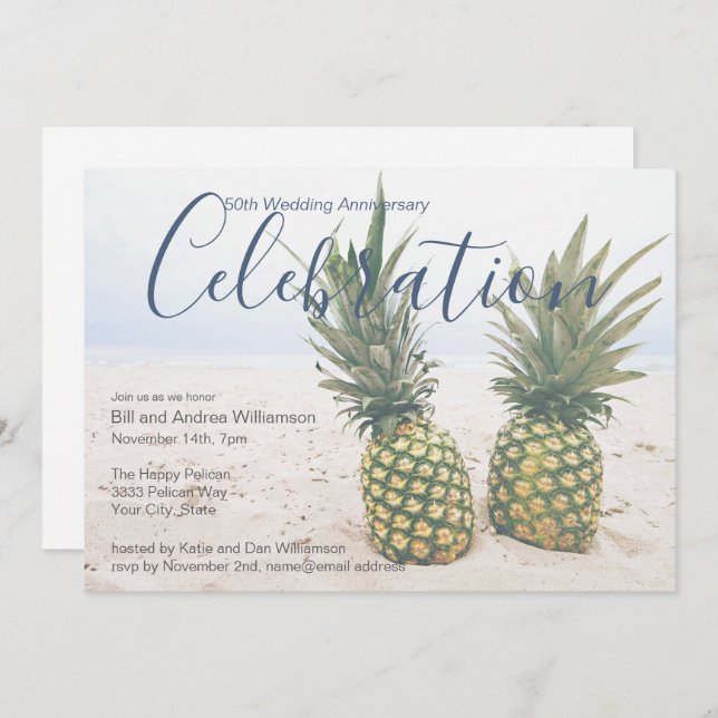 Tropical 50th Wedding Anniversary Celebration Invitation (Front/Back)