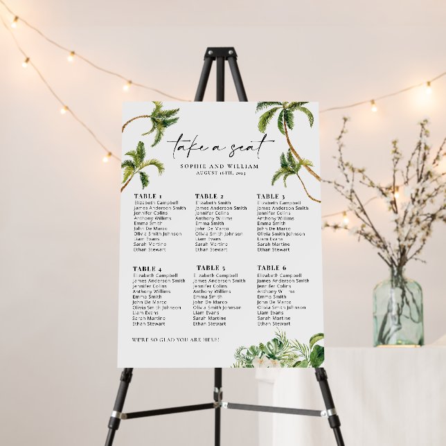 Tropical 6 Table Seating Chart Foam Board (In Situ (Stand))