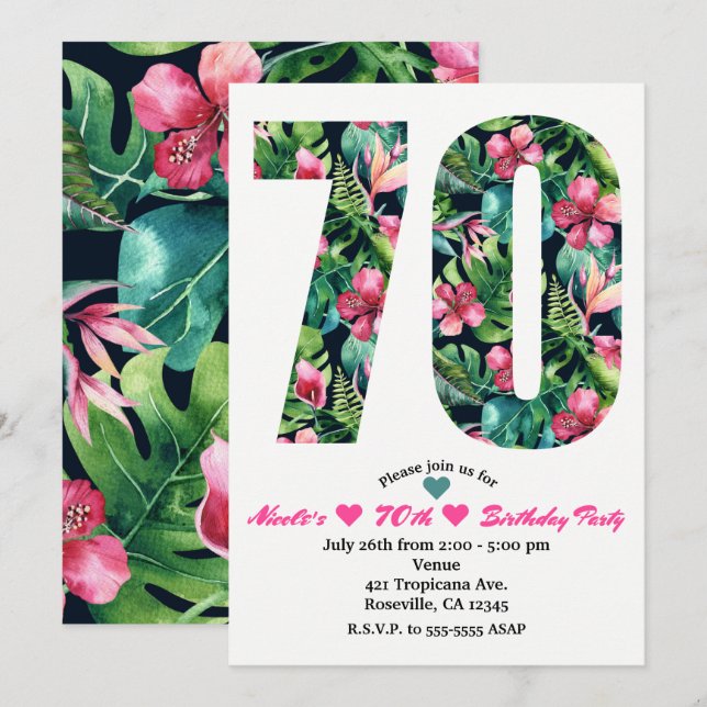 Tropical 70 70th Seventy Birthday Party Invitation (Front/Back)