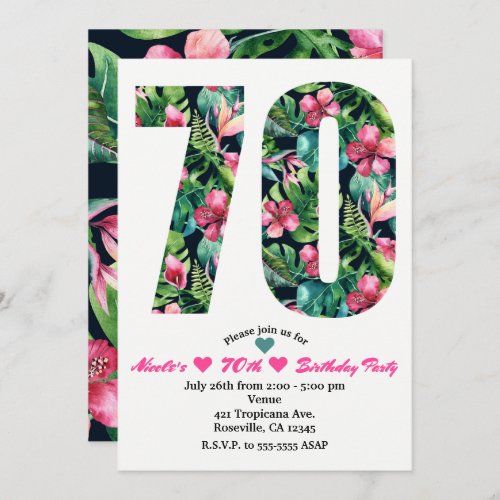 Tropical 70 70th Seventy Birthday Party Invitation