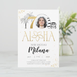 Tropical 70th Birthday Gold Invitation with Photo