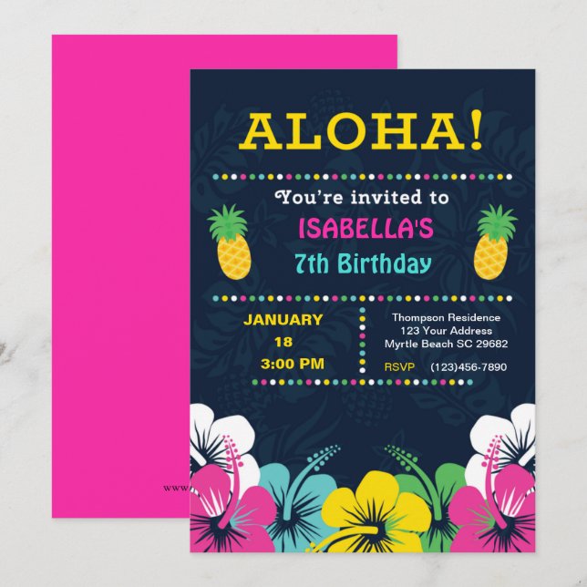 Tropical 7th Birthday Party Invitation (Front/Back)
