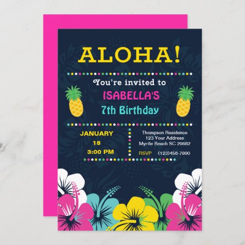 Tropical 7th Birthday Party Invitation