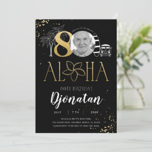 Tropical 80th Birthday Gold Invitation with Photo