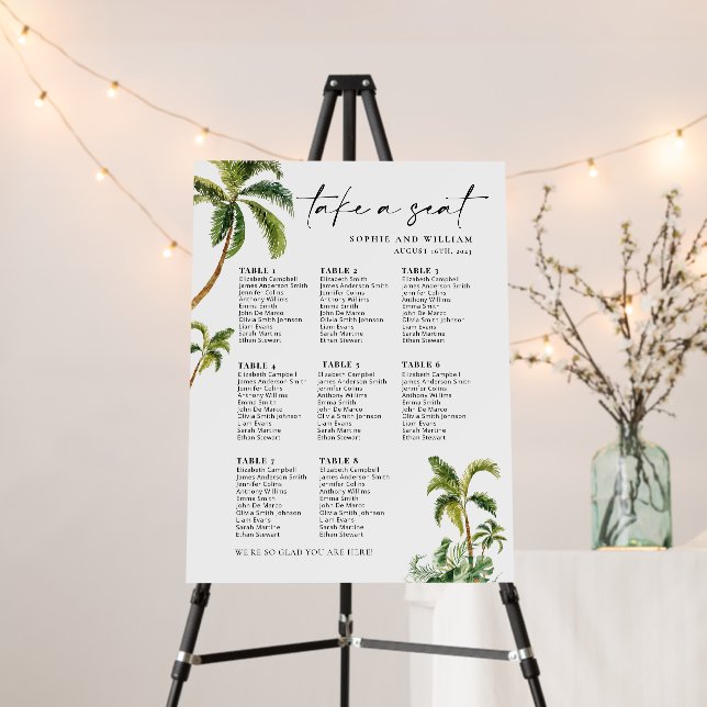 Tropical 8 Table Floral Seating Chart Foam Board (In Situ (Stand))