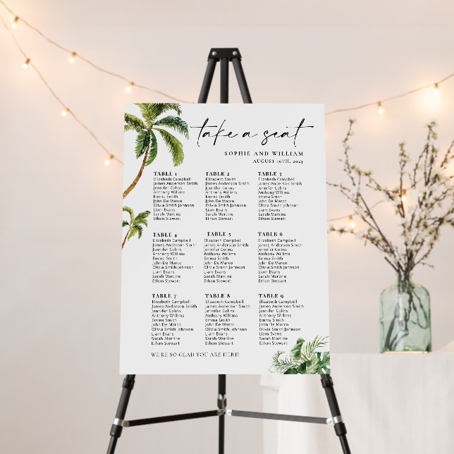 Tropical 9 Table Floral Seating Chart Foam Board (In Situ (Stand))